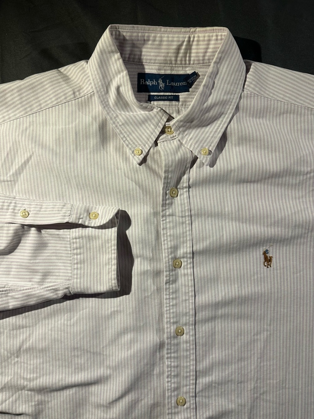Vintage Ralph Lauren Classic Fit Striped Flesh Pony Button Down Size XL